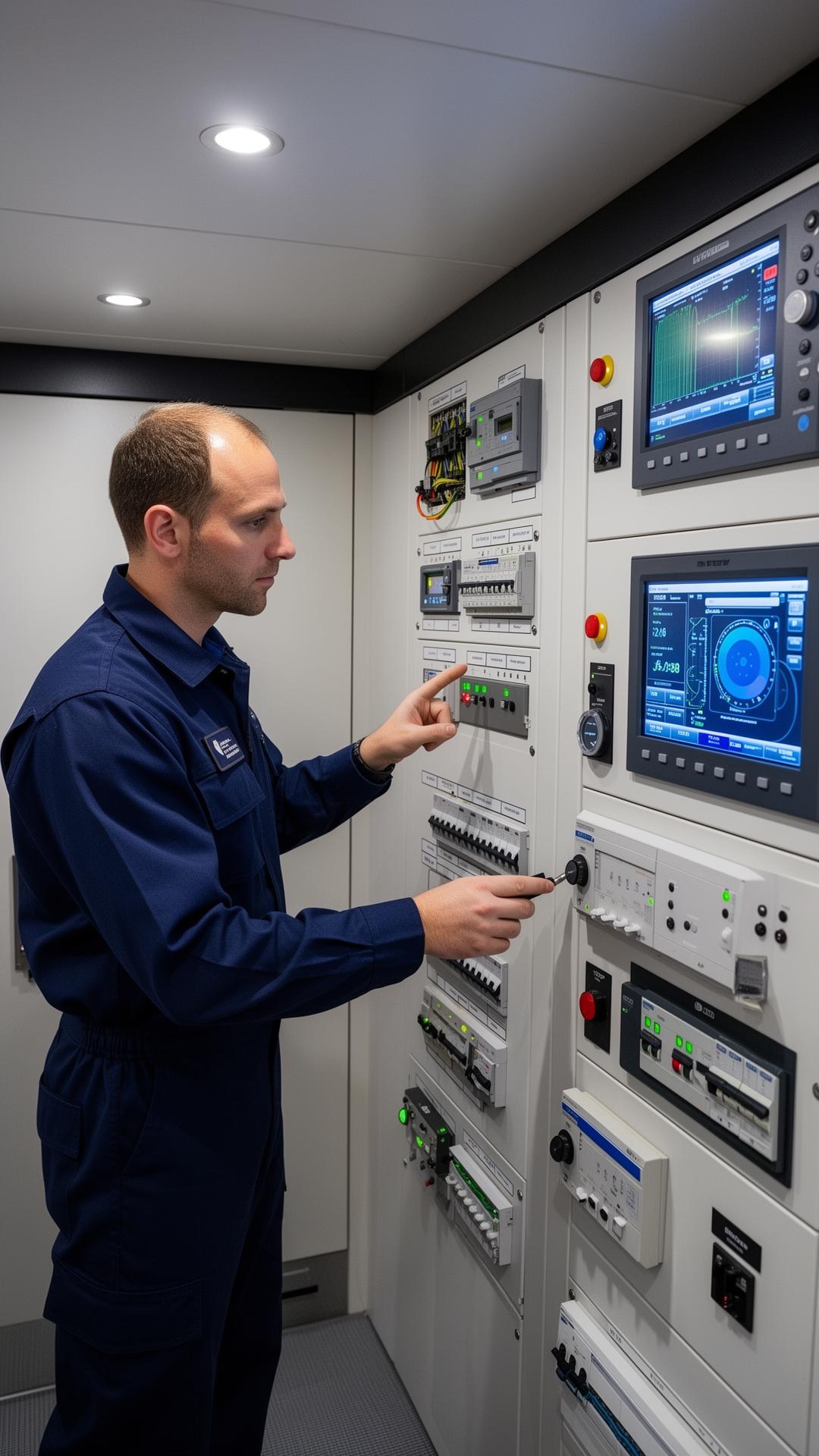 ETO inspecting an electrical switchboard on a superyacht
