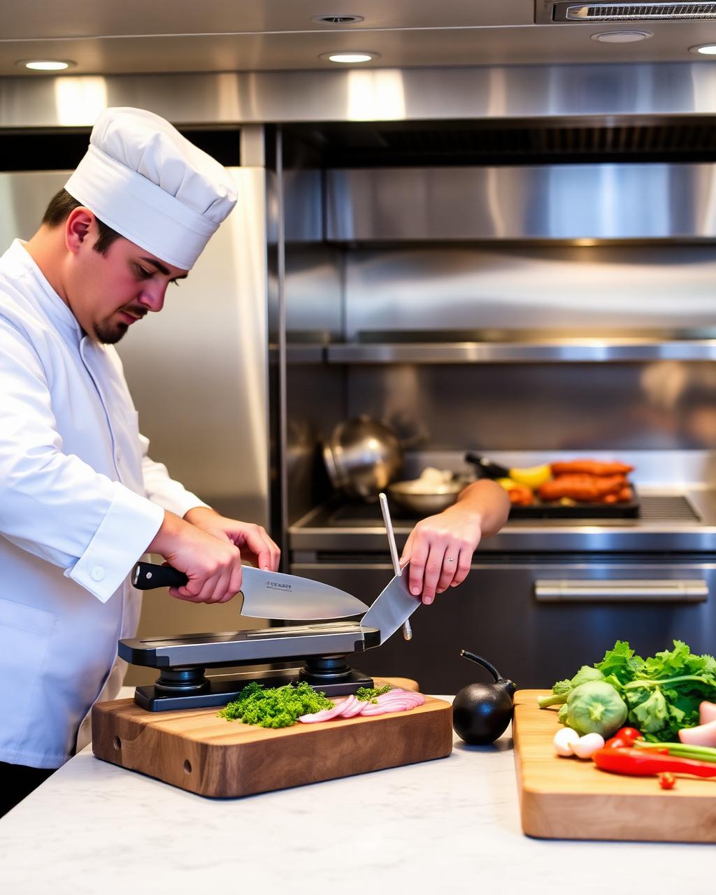 Professional knife skills demonstration on board