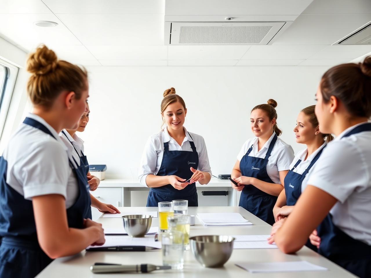 Sarah teaching a service class to yacht crew students