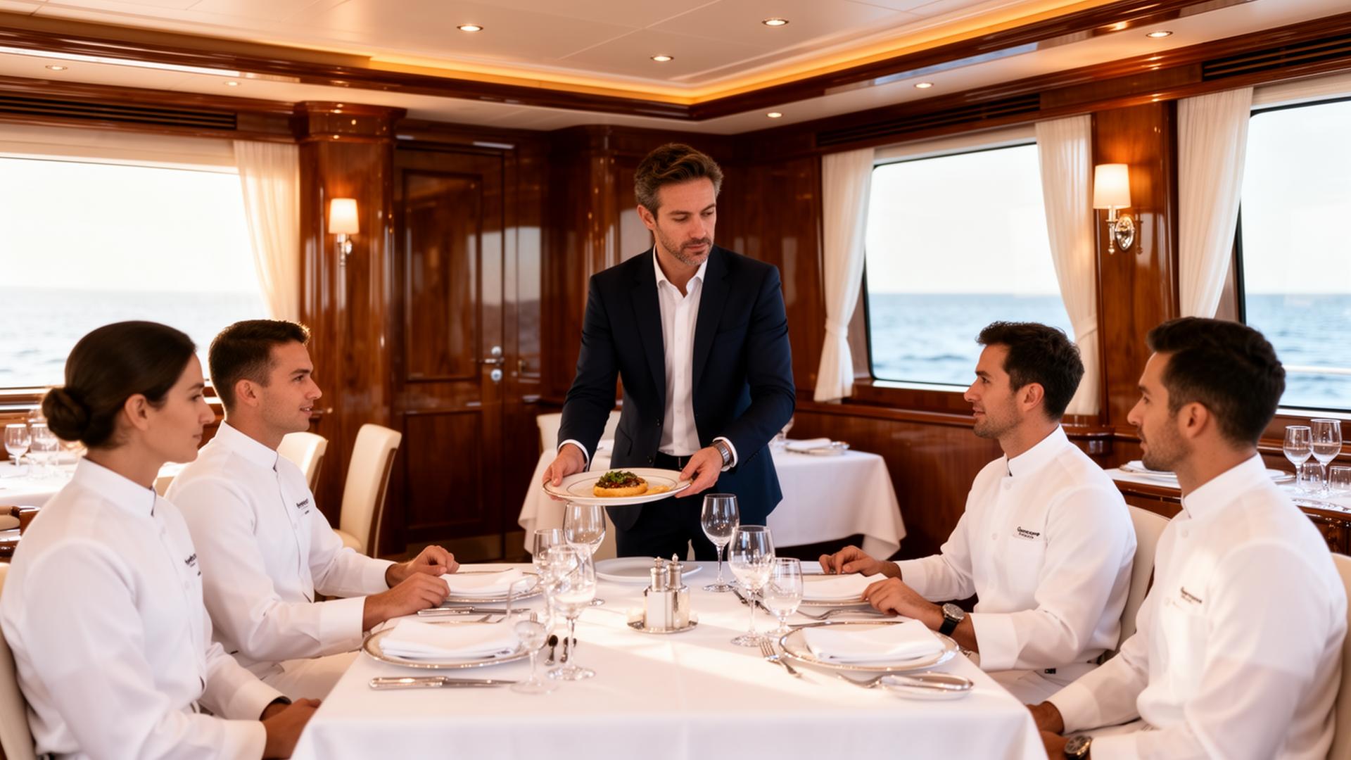 Professional trainer conducting a yacht crew training session on a superyacht deck