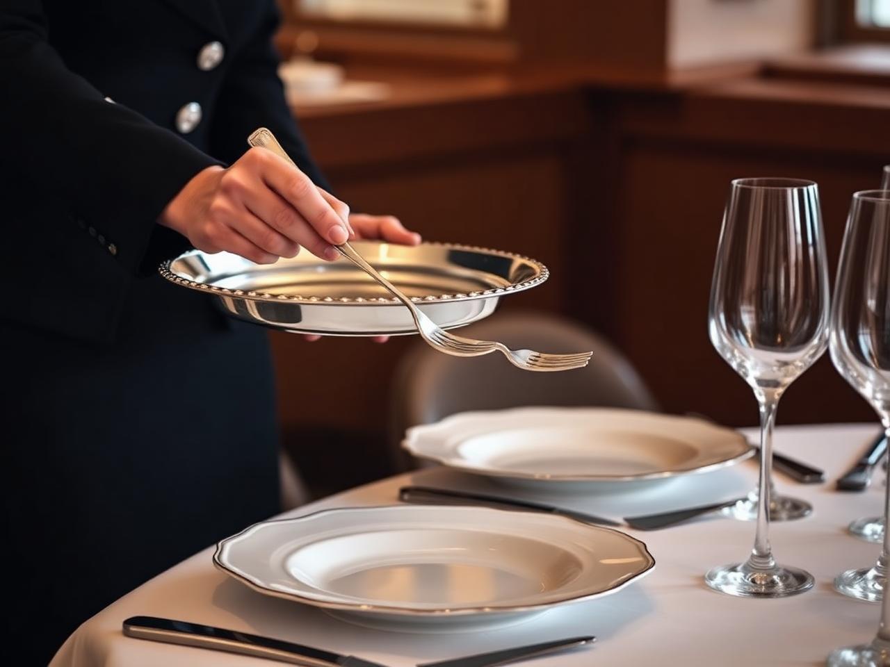 Stewardess demonstrating silver service