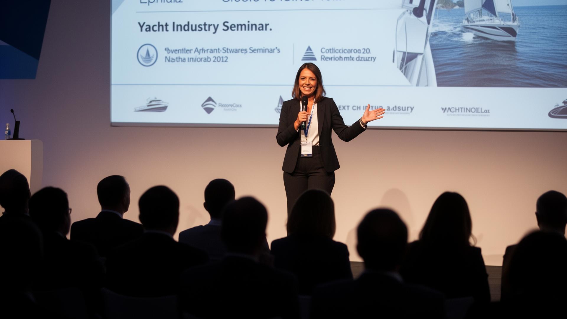 Guest speaker presenting at a yacht industry seminar